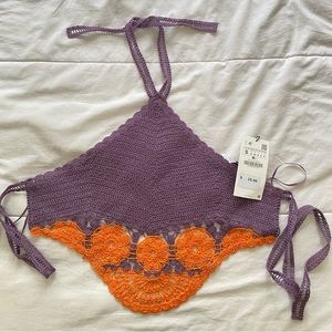 ZARA Purple Knit Halterneck Top
